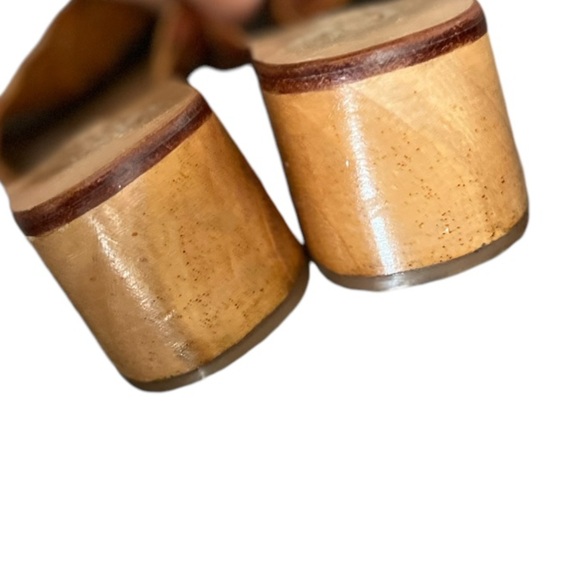 LIBERTÉ Santorini Leather Woven Cognac Mules Heeled Open Toe Sandals - Picture 14 of 14